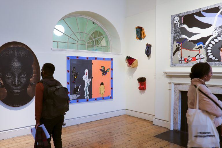 Installation view of the 1-54 Contemporary African Art Fair in London, with work by Frantz Lamothe